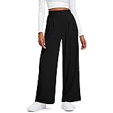 Libin Women's Wide Leg Pants 27" High Waisted Waffle Knit Casual Slacks Work Dress Pants Business Palazzo Trousers with Pockets, Black, 2XL