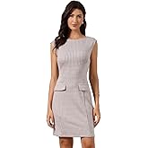 Allegra K Houndstooth Dress for Women's Sleeveless Boat Neck Plaid Work Sheath Dresses