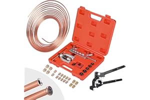 3/16" Copper-Coated Brake Line Kit - Includes Flaring Tool Set, 16 Fittings, 4 Thread Unions - Ideal for Hydraulic Braking, F