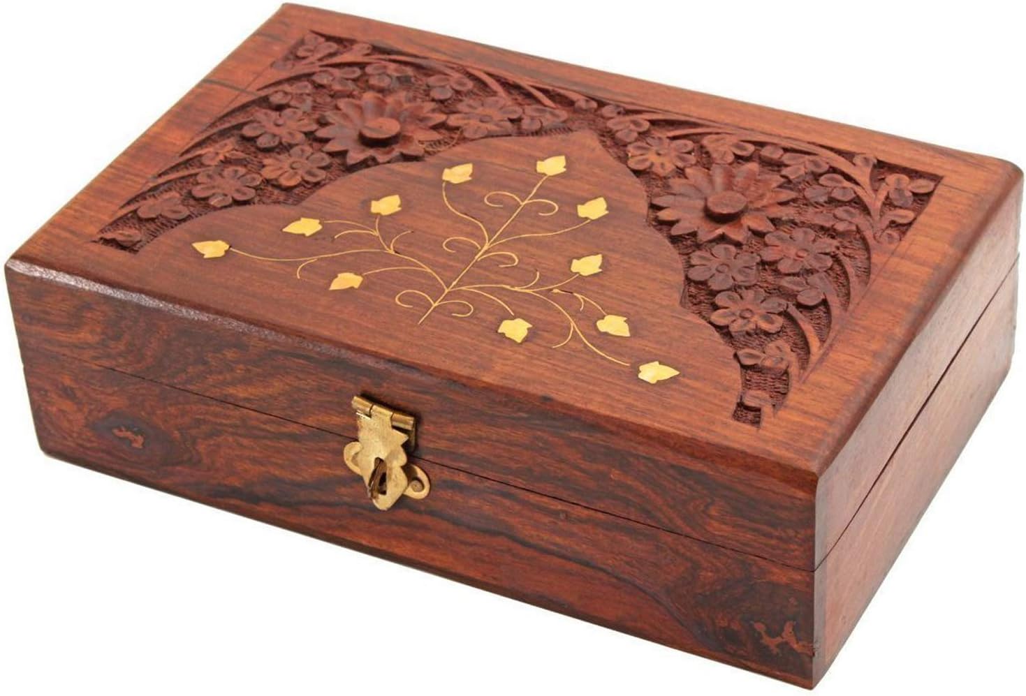 UniqueKrafts(ZYNTIX) Handmade Wooden Keepsake Rectangular Storage Box, Brown, 6 Inches