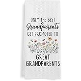 GWFSJYU Promoted to Great Grandparents Gifts Kitchen Towels, Gifts for Grandparents Dish Tea Towels from Grandkids, Baby Pregnancy Announcement Grandparent Hand Towel for Kitchen Bathroom, 16x24 Inch