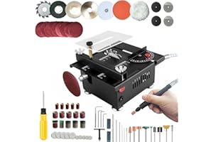 KEEPDONE Mini Table Saw, Mini Multi-Functional Portable Table Saw for Crafts,Cut Sand Engrav Drilling All - In - One for Wood Plastic for Craftsman (A)