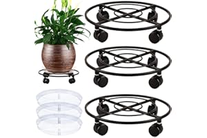 PLANTERHOMA 3 Packs Large Metal Plant Caddy 13.5" Heavy-duty Plant Dolly with PU Wheels Wrought Iron Rolling Plant Stand with Casters Indoor and Outdoor Plant Pot Movers Planter Rollers Coaster Trolley, Black