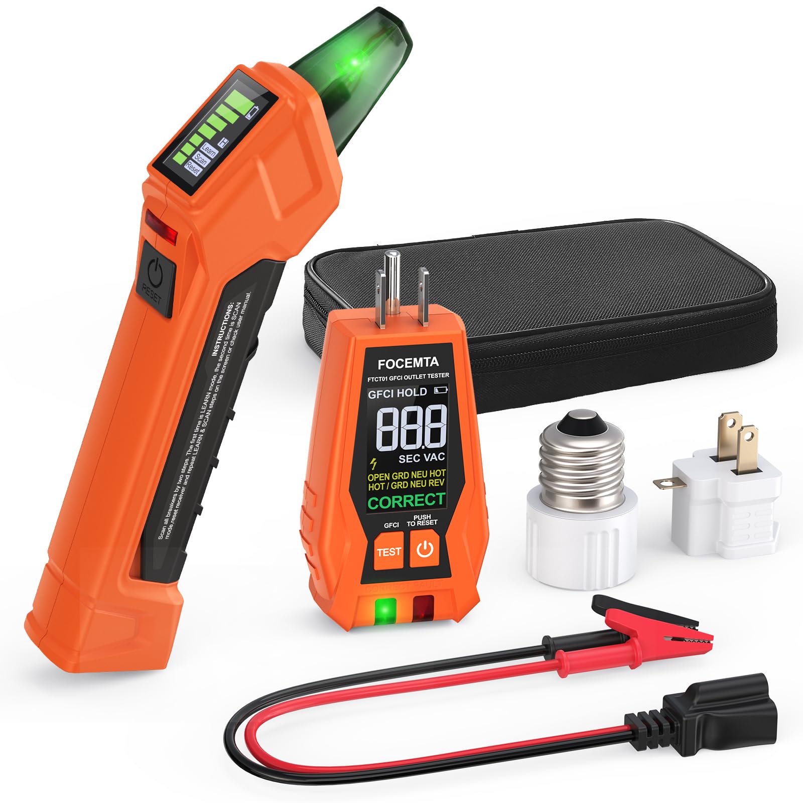 Photo 1 of **PARTS ONLY***FOCEMTA Circuit Breaker Finder Kit with GFCI Outlet Tester for 90-135V AC Circuits,includes Light Socket Adapter, 3-2 Prong Grounding Adapter & Clip adapter,Portable Electrical Tool with Carrying Case