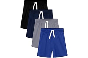 Aikuco 4 Pack Boys Shorts Toddler Boys Athletic Shorts with Drawstring Kids Basketball Soccer Shorts for Summer Sports