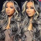 QUANDIAN 28 Inch 13x6 Balayage Highlight Lace Front Wig Human Hair 13x6 HD Lace Front Wigs Human Hair Body Wave Wig 180% Dens