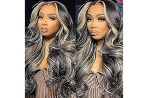 QUANDIAN 28 Inch 13x6 Balayage Highlight Lace Front Wig Human Hair 13x6 HD Lace Front Wigs Human Hair Body Wave Wig 180% Density FB/27 Colored Frontal Wigs Glueless for Women Ombre