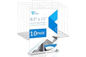 EHWINE 10 Pack Acrylic Sign Holder 8.5 x 11, Clear Sign Holder Double-Sided Plastic Display Table Top Sign Holders Flyer Stand Frames Suitable for Office Business Store Hotels (with Business Card Holder)