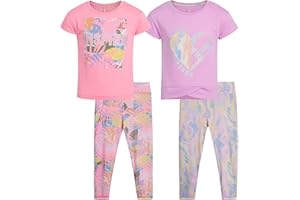 RBX Girls’ Active Set – Performance Short Sleeve T-Shirt, Capri Yoga Pants Leggings Set (4 Pack)