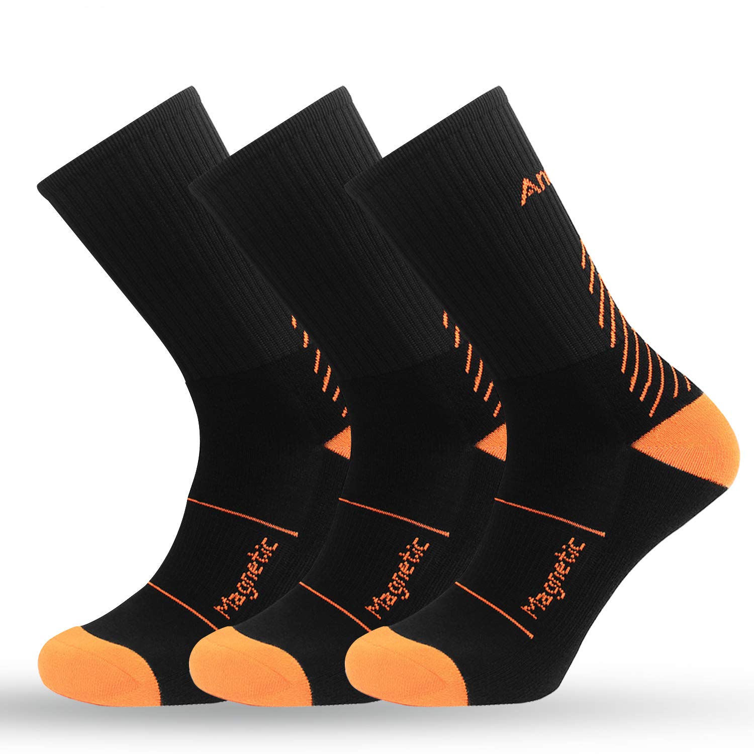IMITOR Calcetines de Senderismo para Hombre y Mujere Algodón Transpirable Calcetines de Trekking Calcetines Térmicos para Actividades al Aire Libre Ciclismo Correr Escalar 3 Pares (Negro Naranja)