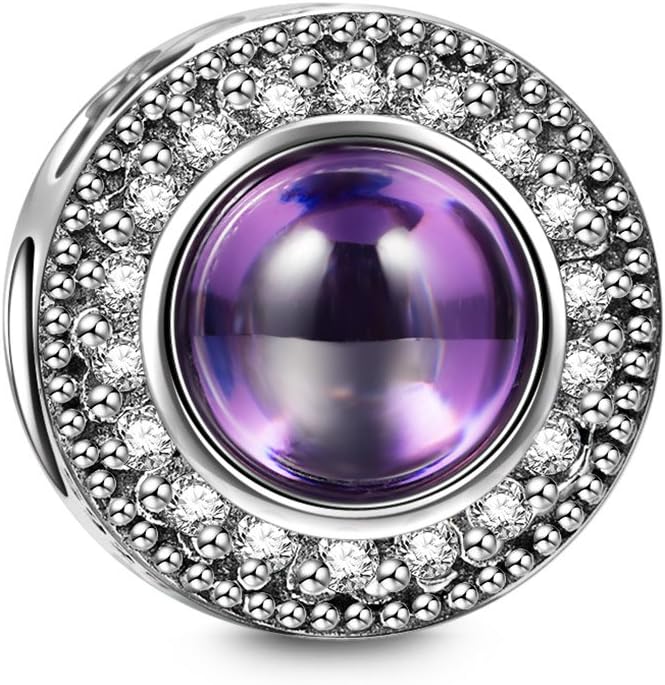 NINAQUEEN Wishing Charms Women Valentines Charms Gifts 925 Sterling Silver Hollow Design Purple Bead Charms