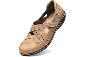 Irrefour Women's Classic Genuine Leather Casual Loafer Cute Slip-On Fashion Closed Toe Flat Sandal Comfy Work Sandal Everyday Walking Shoe