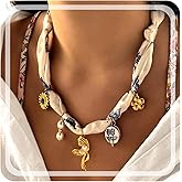 Gmai Scarf Necklace for Women 18K Boho Charm Adjustable Stainless Steel Necklace Silk Bandana Choker Pendant vintage Ribbon Statement Beach Holiday Jewelry Gift