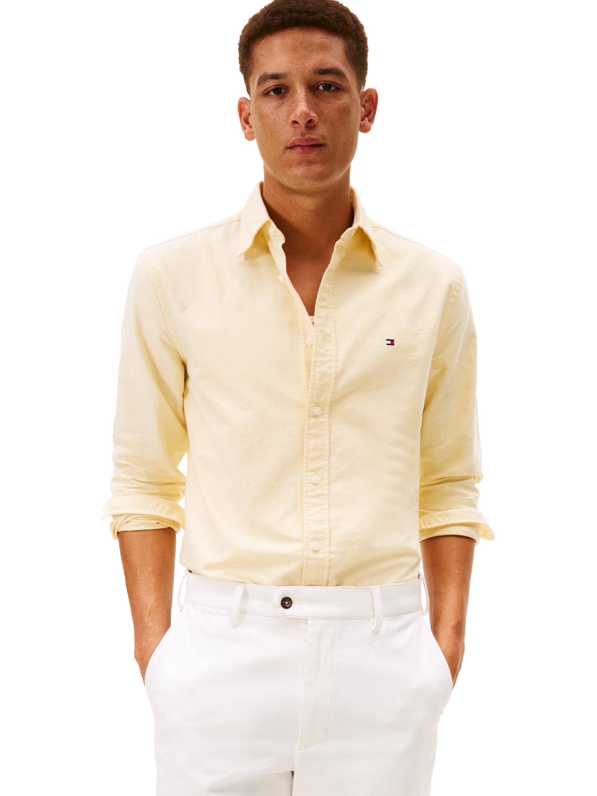 Tommy Hilfiger Men's Heritage Oxford Solid Regular Long Sleeve Shirts, Morningside Yellow Small Image