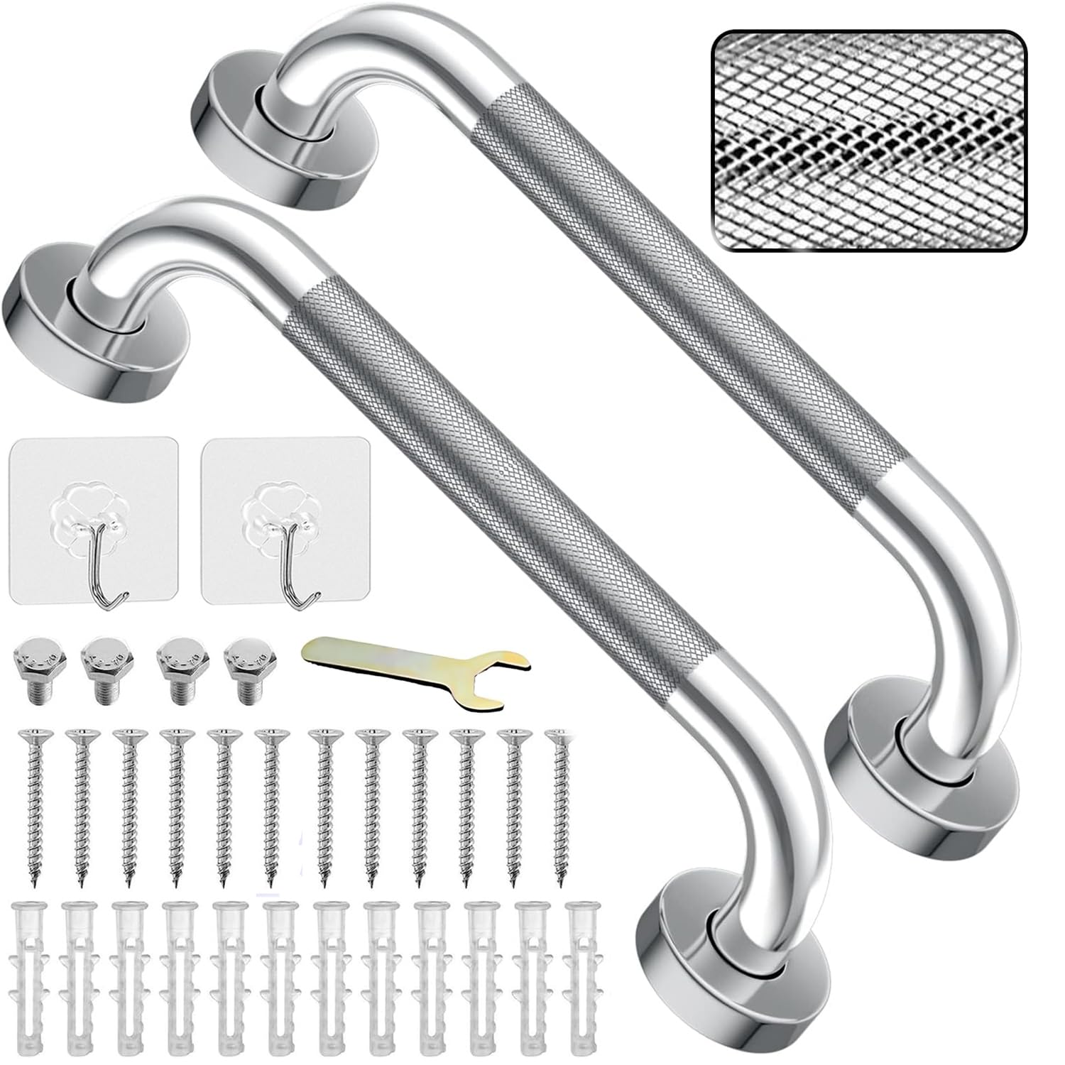 2 Pack 13inch Grab Bar Rail, 304 Stainless Steel Non-Slip Bathroom Chrome Grab Rail, Non-Slip Disability Auxiliary Handle, Safety Handle for Kitchen Bedroom Bathtub, Shower, Steps, Indoor/Outdoor