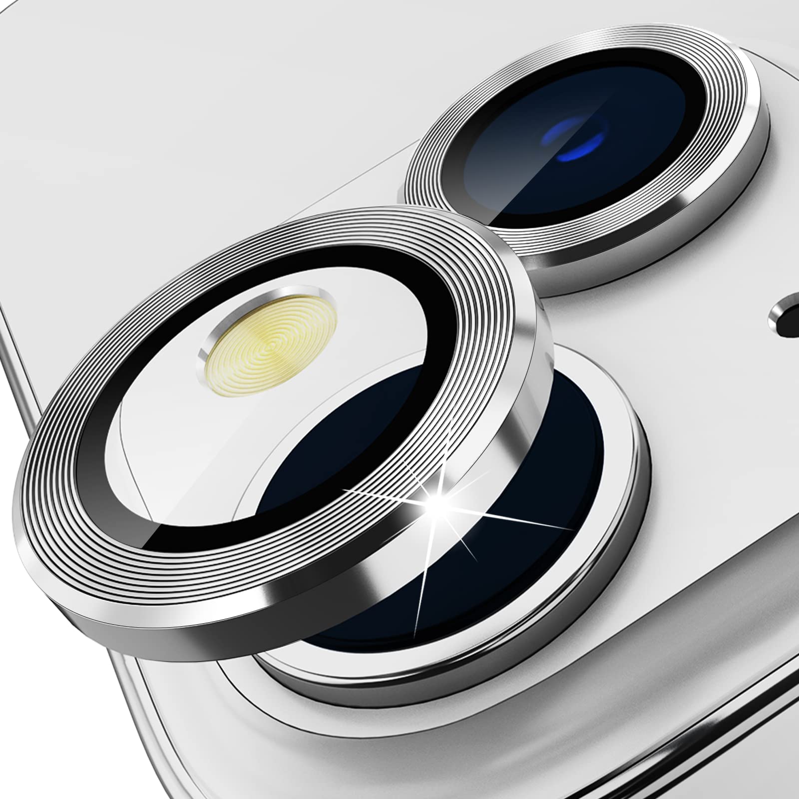imluckies [Upgraded] Compatible with iPhone 14 / iPhone 14 Plus Camera Lens Protector, Anti-Scratch HD Tempered Glass Lens Screen Protection Cover, Metal Individual Lens Ring 2022, Silver