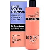 BOOST PRO Purple Shampoo for Silver Hair– No Salt or Parabens – Blonde, Dyed & Gray Hair Toner, Removes Yellow & Brassy Tones – Professional Blue Salon Formula – For Women & Men (16.9 fl oz)