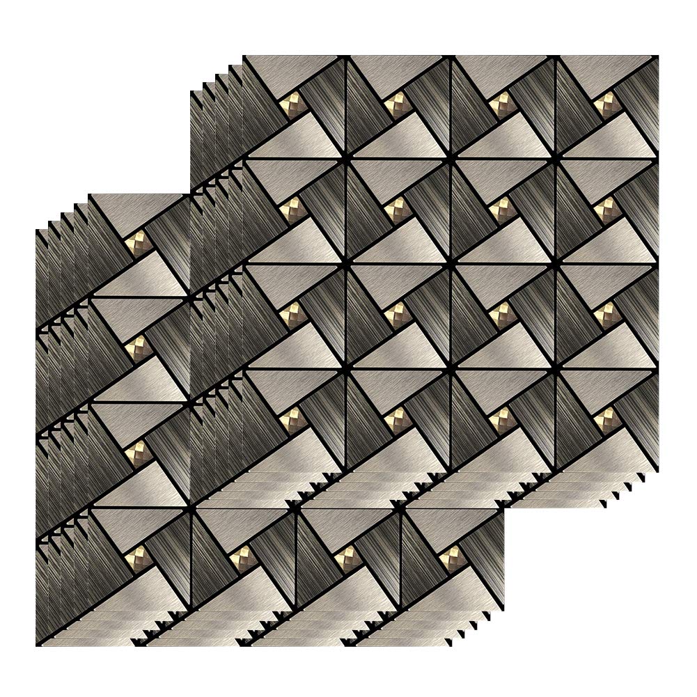 Peel and Stick Tile Backsplash, Metal Mosaic Tile Sticker, Wall Decor of Kitchen/Bathroom, Windmill Puzzle Glass Mixed Aluminum Surface (11.8" x 11.8", 10 Sheets) (Black and Brown Rectangle)