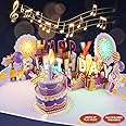 XTF2015 Firework Birthday Cards，Musical & LED Lights 3D Pop Up Birthday Card with Blowable Birthday Cake, Comes with Digital DIY, Sticky Note and Envelope, for Lover, Family and Friend