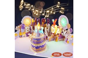 XTF2015 Happy Birthday card, Lights & Music Firework Cake Balloon 3D Pop Up Birthday Card Gift, Foil Stamping, Comes with Env
