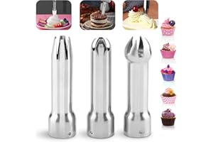 3pcs Whipped Cream Dispenser Tips, Stainless Steel Universal Cake Decorating Nozzles Piping Tip Whipped Cream Dispenser for D