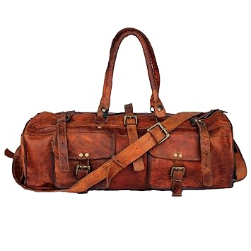 pranjals house Unisex Leather 20 Inch Brown Short Trip Travel Duffel Bag/Gym Bag/Weekender Bag