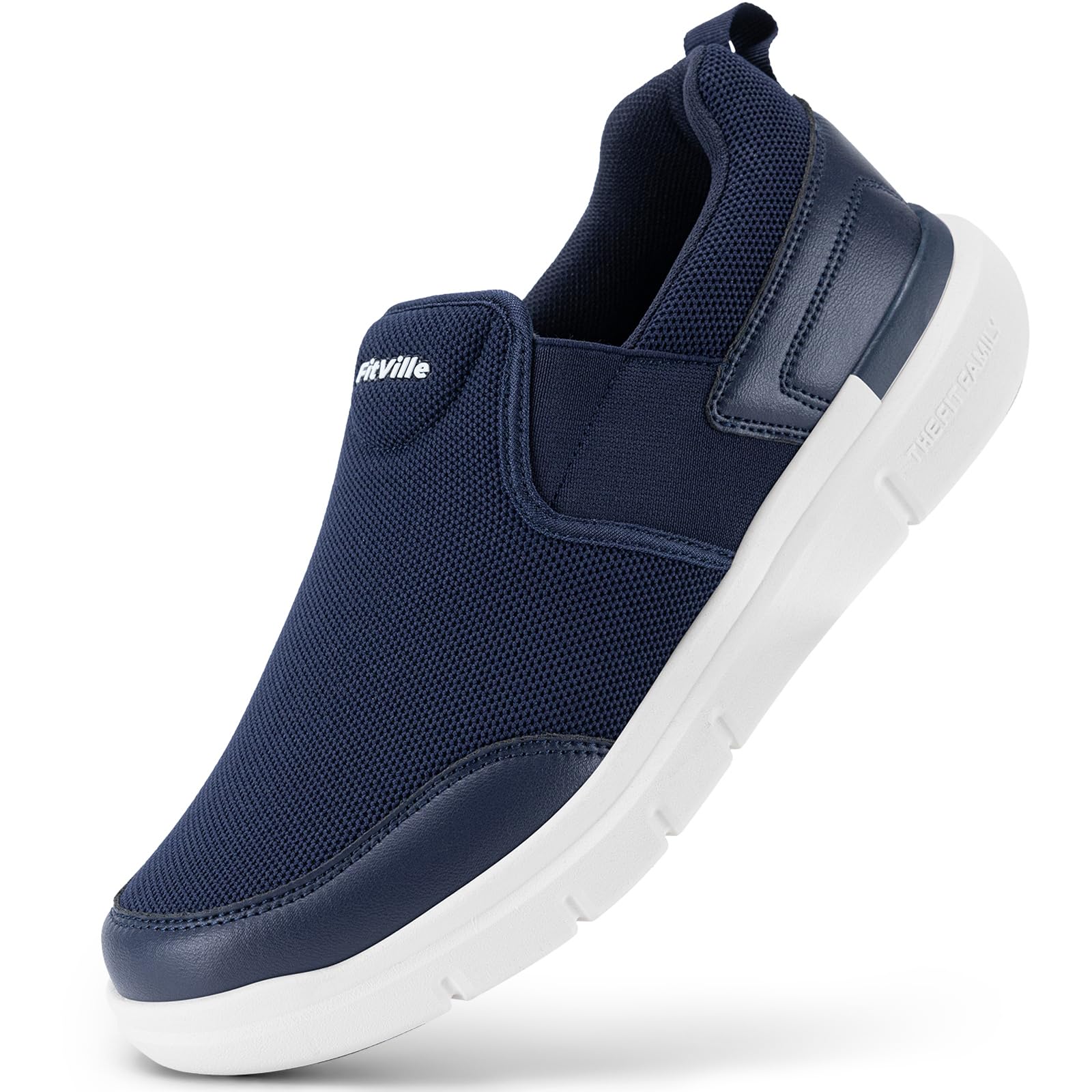 FitVille Slip On Sneaker Herren Extra Weite Turnschuhe rutschfest Walkingschuhe Breit Outdoor Schuhe Bequem Leichte Atmungsaktive Freizeitschuhe Mitternachtsblau 46 EU X-Weit