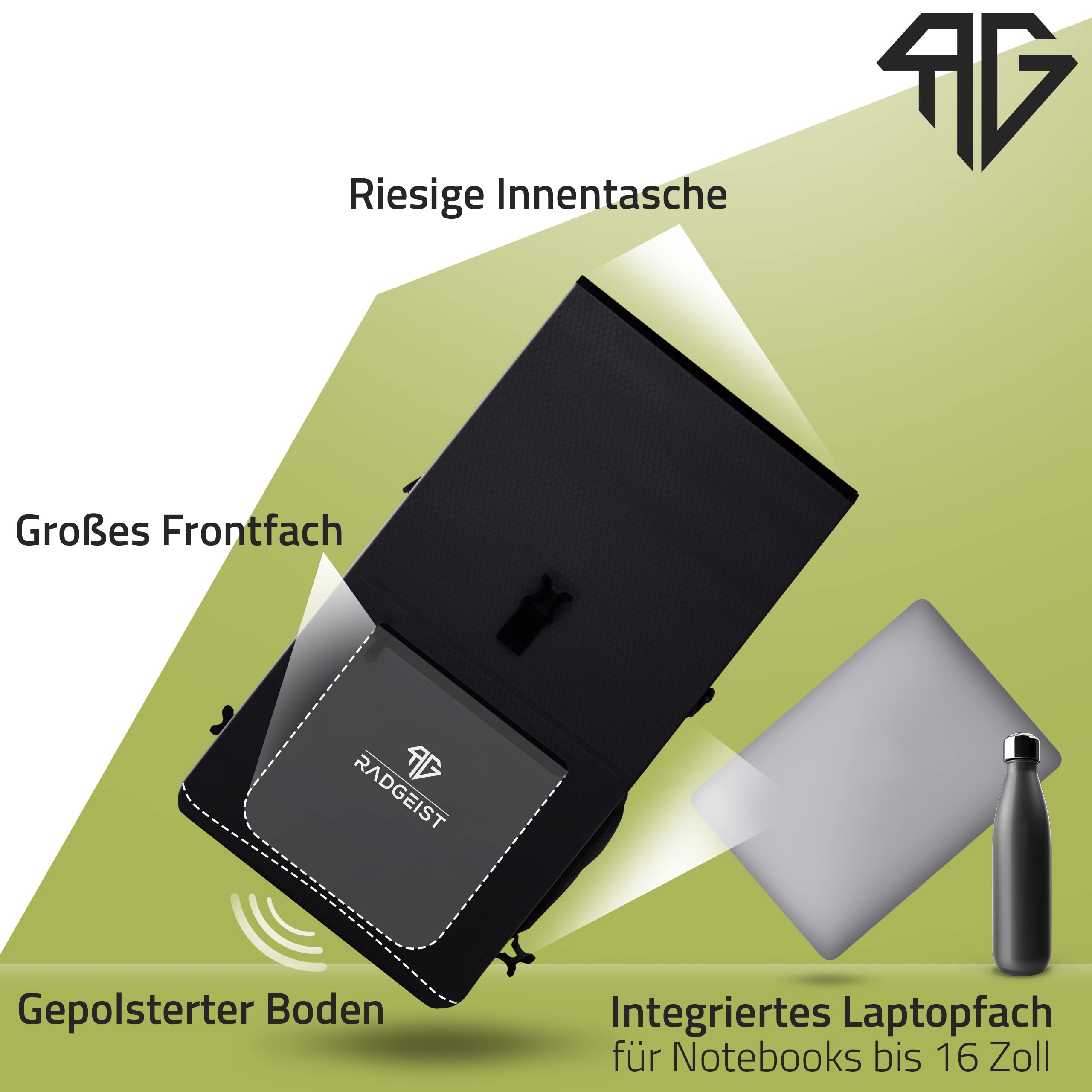 RADGEIST 3in1 Fahrradtasche für Gepäckträger - Fahrrad Rucksack - Gepäckträgertasche mit Reflektoren - Umhängetasche - mit Laptopfach - 100% wasserdichte Tasche- 25L - schwarz 5