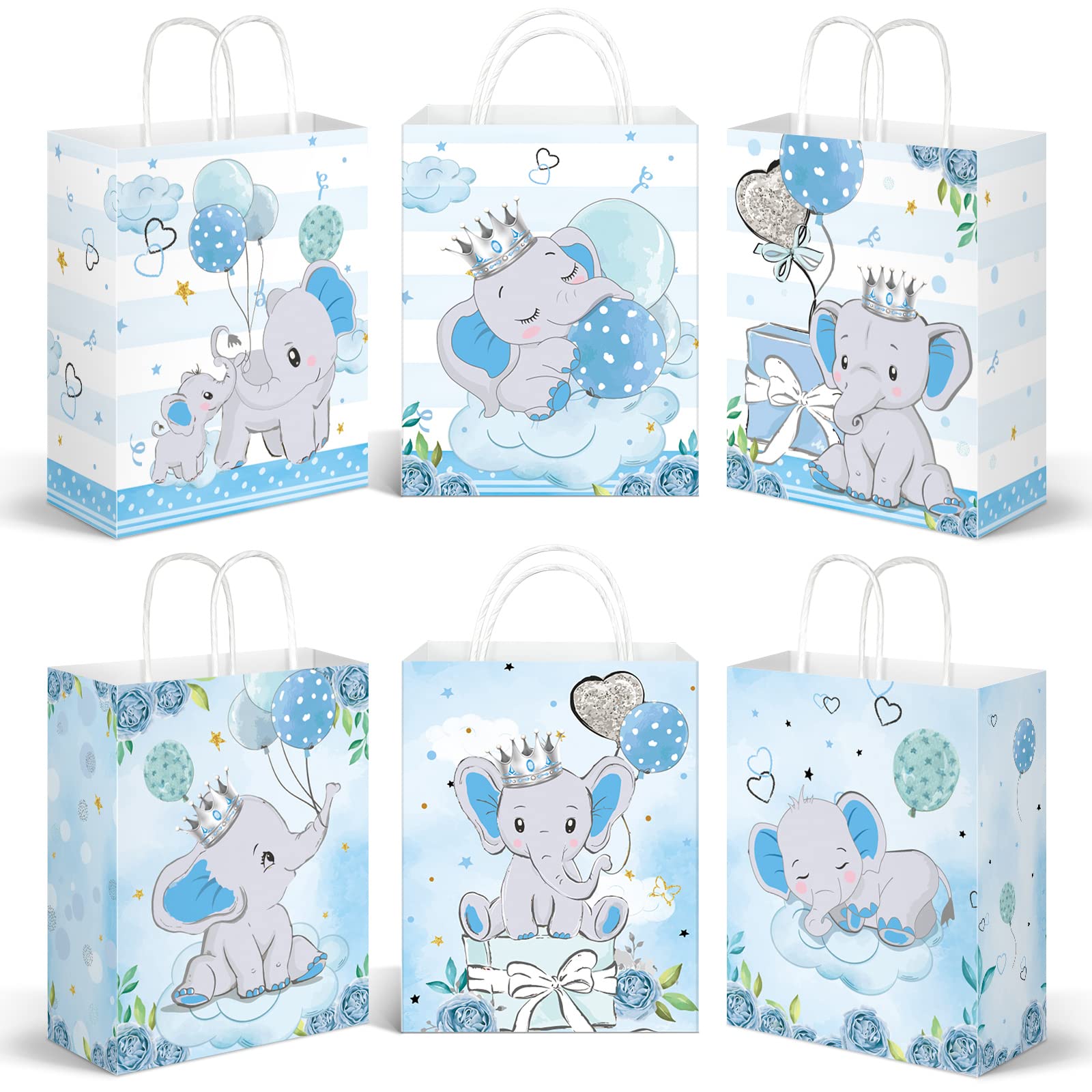 Zonon 24 Pack Elephant Gift Bags Baby Shower Favor Bags for New Parents Sprinkle Birthday Party Guests Gifts Gender Reveal Supplies Decor(Blue)
