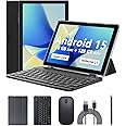 Android 15 Tablet 10 Inch, 18GB RAM+128GB ROM/2TB Expandable, 2 in 1 Tablets with Keyboard Case Mouse Stylus, 2.0GHz Quad-core Processor, 1280*800 IPS HD Screen, 5G WiFi 6 BT 5.0, 8MP Camera Tablet PC