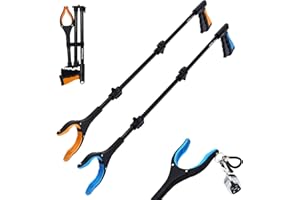 38" Extra Long Grabber Reacher Tool – 2 Pack Extra Long Foldable Reacher Grabber Pickup Tools with 360° Rotating Jaw - Heavy 