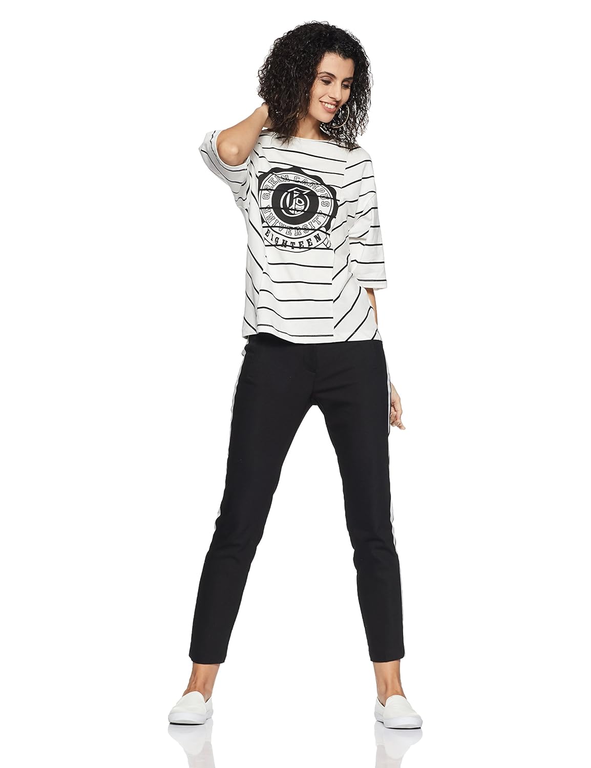 symbol amazon brand women's striped loose fit t-shirt