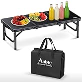 Anbte 34.2" x 15.7" Small Low Folding Picnic Table, 10.3" Height, Black | Thicker Aluminum beach Table with Storage Bag, Portable Handle, Lightweight, for Camping Beach Party Picnic Floor
