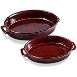 Ceramic Baking Dish Bakeware Set of 2 Piece Oval Plate, Jemirry Casserole Dish with Double Handle for Kitchen and Home, React