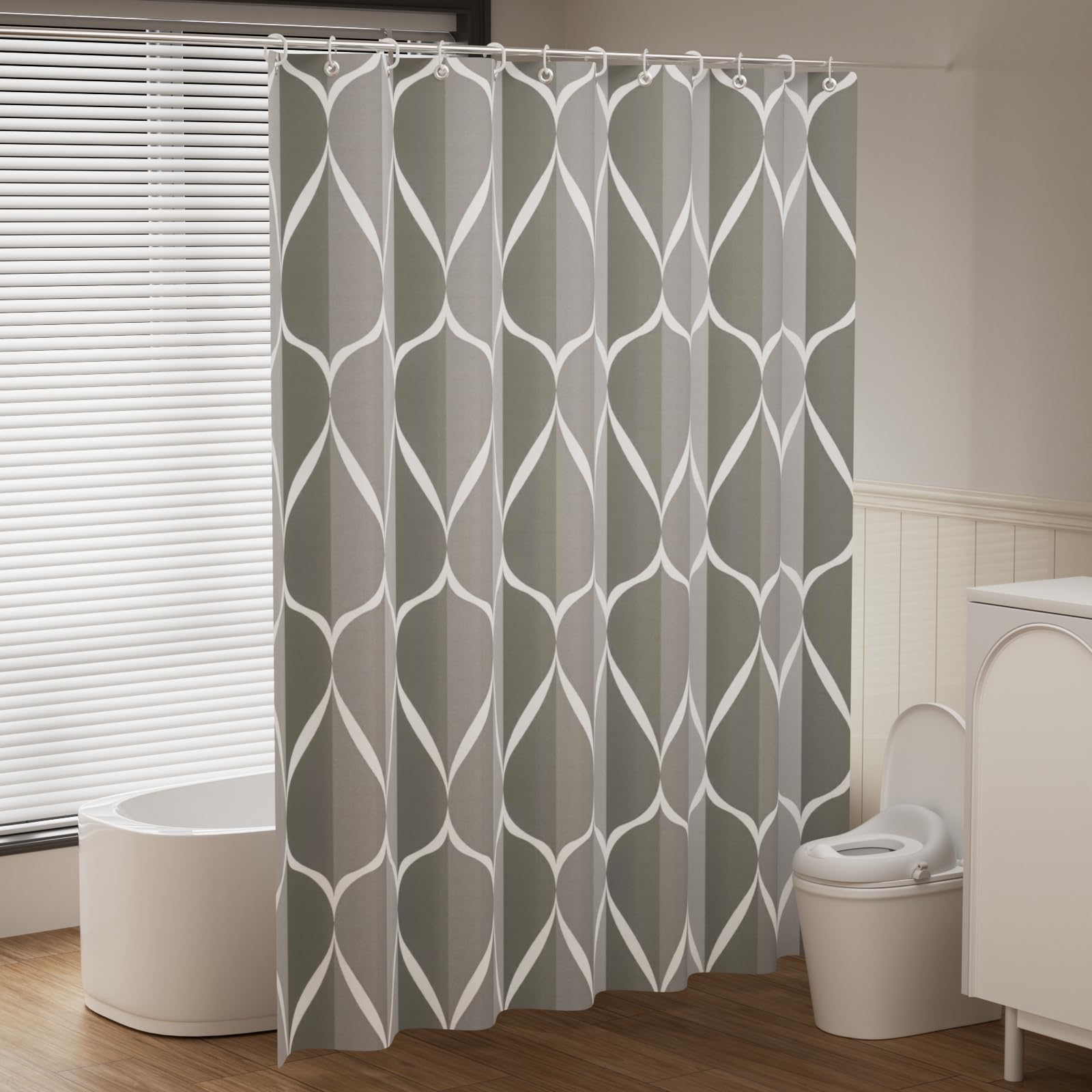 AwmnSrman Shower Curtain - Grey Shower Curtain with 12 Shower Curtains Hooks, Quick-Drying Modern Elegant Design Polyester 180 x 200cm