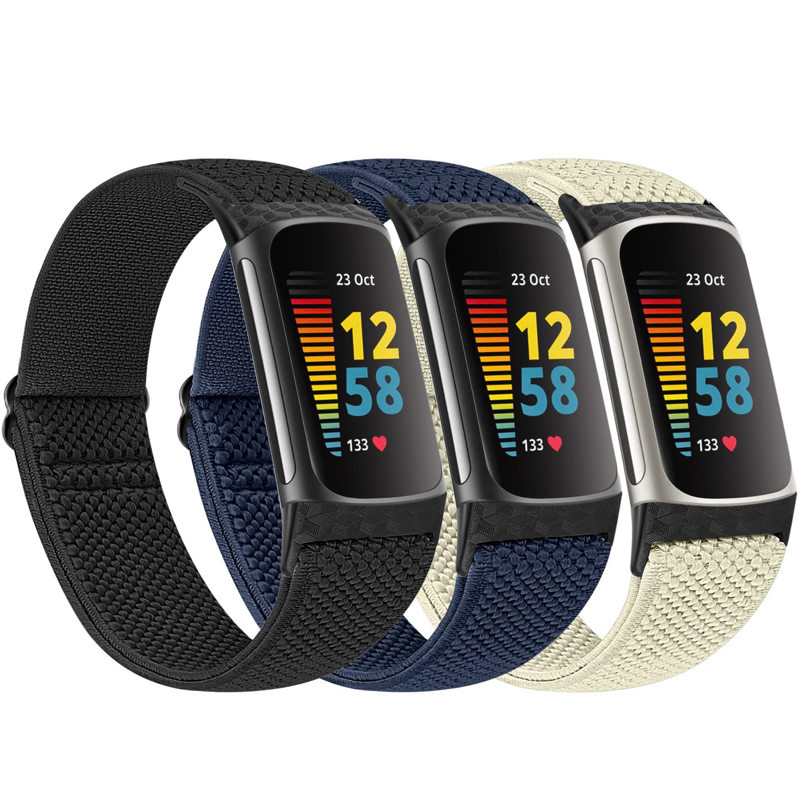 Huamanlou Elastic Sport Strap Compatible with Fitbit Charge 6 Strap/Fitbit Charge 5 Strap Women Men, Soft Adjustable Breathable Nylon Replacement Wristband for Fitbit Charge 6/Fitbit Charge 5