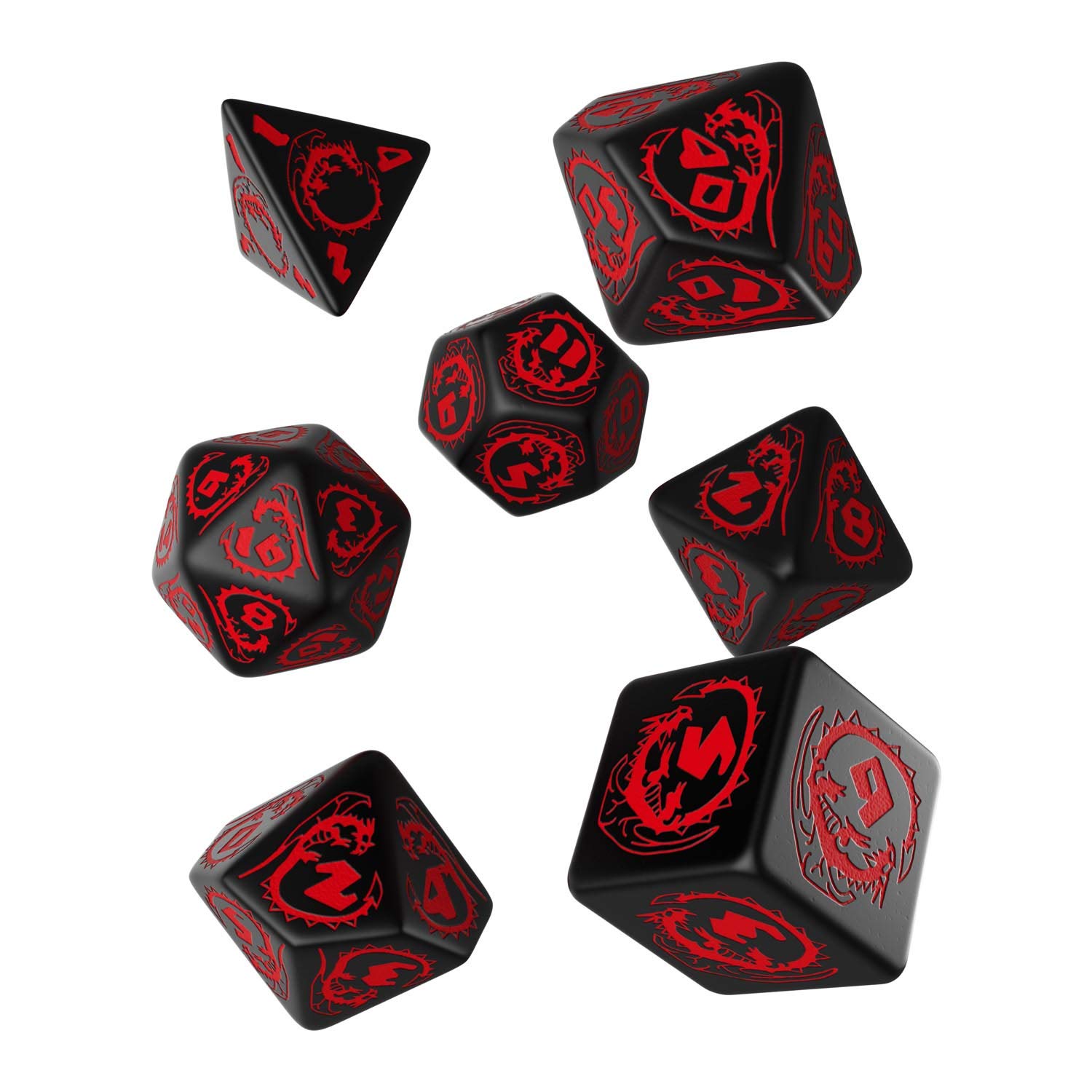 Q WORKSHOP Dragon black & red RPG Ornamented Dice Set 7 Polyhedral Pieces