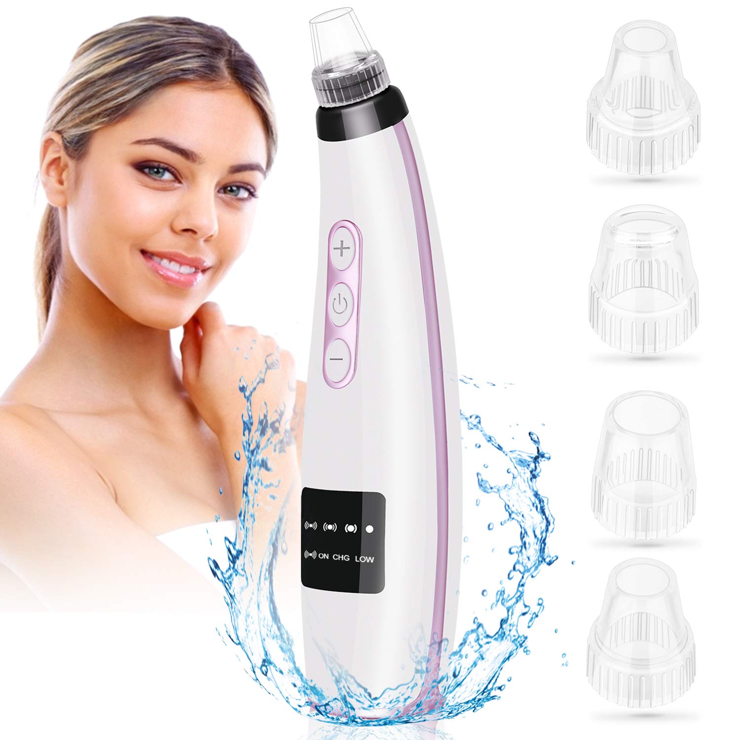 Blackhead Remover, ONME Blackhead Pore Vacuum Extractor Tool Device Suction Kit Electric Face Nose Blackhead Whitehead Remover with 4 Replaceable include 2 Acne removal tool