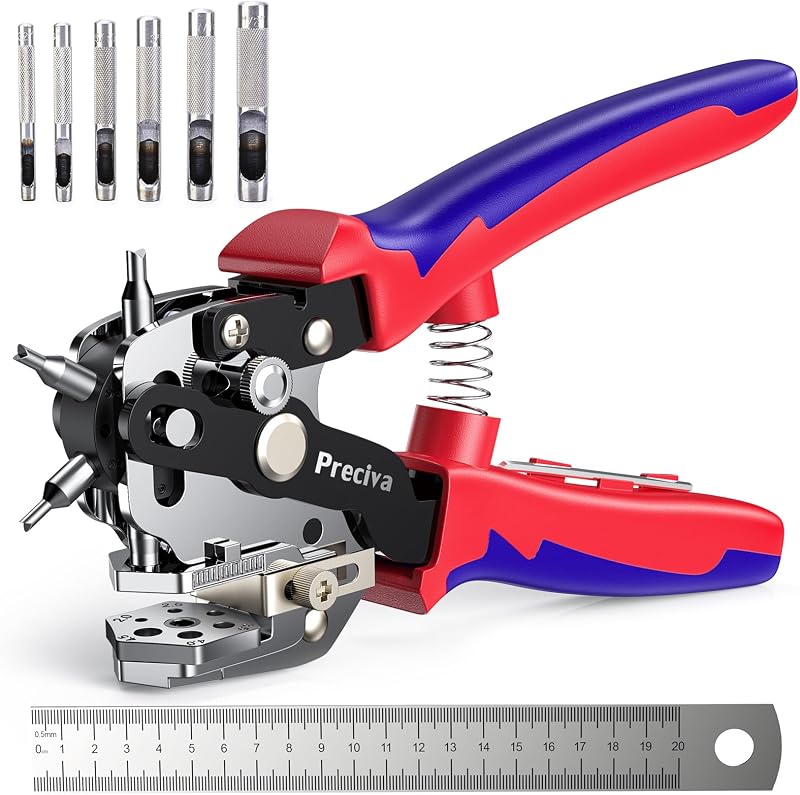 Preciva Belt Hole Puncher 10 Sizes with 6 Extra Punches Ruler Stainless Steel