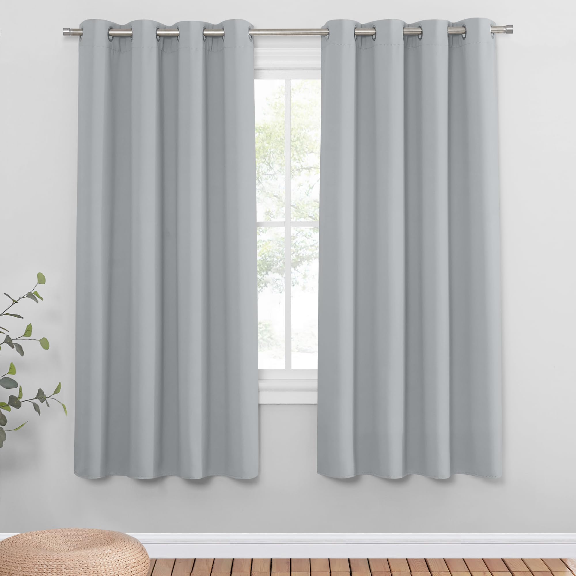 PONY DANCE Blackout Curtains for Bedroom - Eyelet Top Window Treatment Energy Saving Decorative Drapes Thermal Insulated Curtains for Living Room, 55 x 69 Inches, Silver Grey, 2 Panels