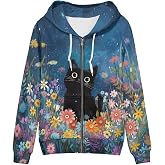 Biyejit Women's Novelty Print Zip Up Hoodies Long Sleeve Hooded Sweatshirt Jacket with Pocket