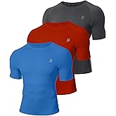 Roadbox Mens Compression Shirt Short Sleeve, 3 Pack Cool Dry Workout Base Layer Undershirts, Athletic T-Shirt for Gym Sports