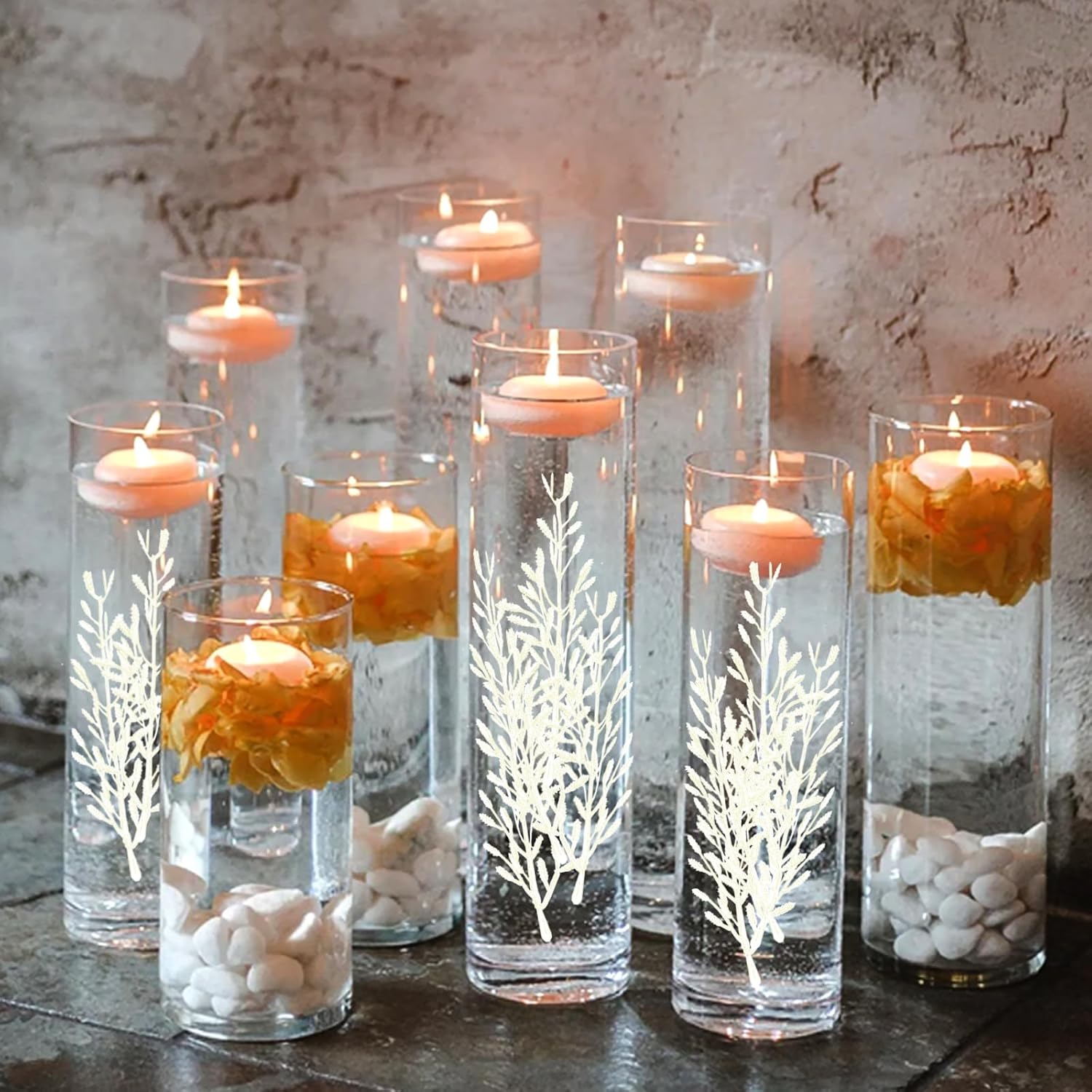 Vase Fillers - NUZELA 36Pcs Faux Flowers for Floating Candles, Floating-Effect Flowers for Vase Filler, Cylinder Vase Fillers Centerpiece Table Deocrations for Wedding, Party, Event, Home, Restaurant (Ivory)