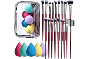 BS-MALL Eye Makeup Brushes Set 18 Pcs – Includes 5 Makeup Sponges & Travel Bag – Professional, Super Soft, Flawless Finish, Multi Functional Brush Set for Eye & Face Makeup