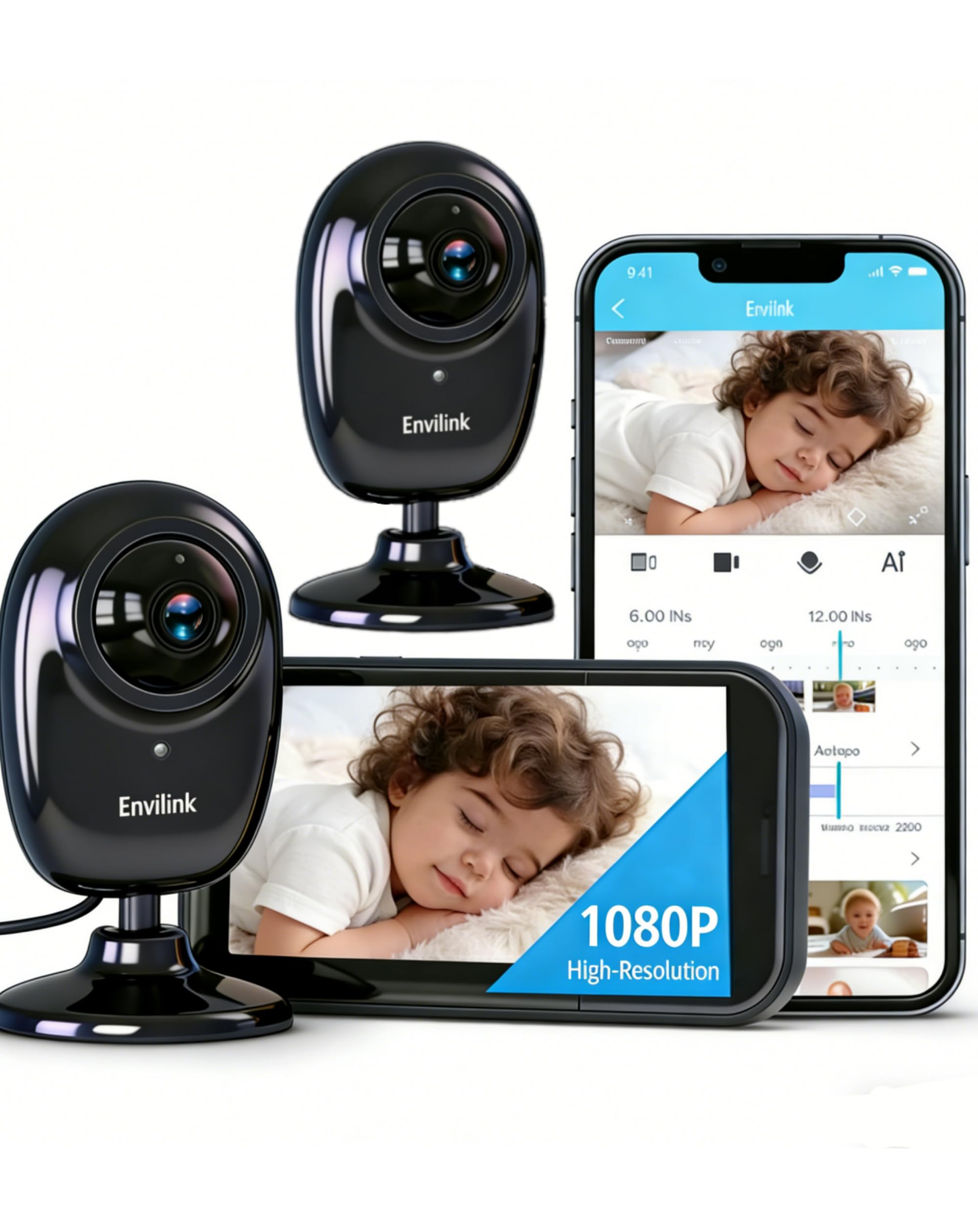 Photo 1 of **ITEM FACTORY SEALED** Envilink No WiFi Baby Monitor, 2 Cameras 1080P High Definition Screen, Baby Monitor with Camera and Audio, Night Vision, 2-Way Talk, VOX, 5 Lullabies, 1200ft Long Range 2.8" LCD Display for Home Use