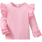 Toddler Girls Solid Color T-Shirt Kids Blouse Plain Ruffle Sleeve Top Baby Girl Cotton Casual Clothes