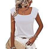 Zeagoo Women Summer Tops Cute Square Neck Tank Tops Loose Dressy Casual Shirts Cap Sleeve Tunic Tops
