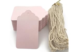 LAOBAN 100pcs Pink Paper Hang Gift Tags, Blank Marking Tags with String for Baby Shower Favors,Valentine's Day, Mother's Day and Craft Homemade Gifts