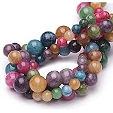 Chicager Natural Stone Beads for Jewelry Making,8mm Blue Tourmaline Polished Smooth Round Gemstone Beads for Bracelet Necklace 15 Inch