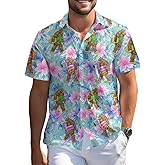 99TIMORO Horror Character Hawaiian Shirt, Scary Movie Themed Button Short Sleeve Top, Men Women Valentine Gifts
